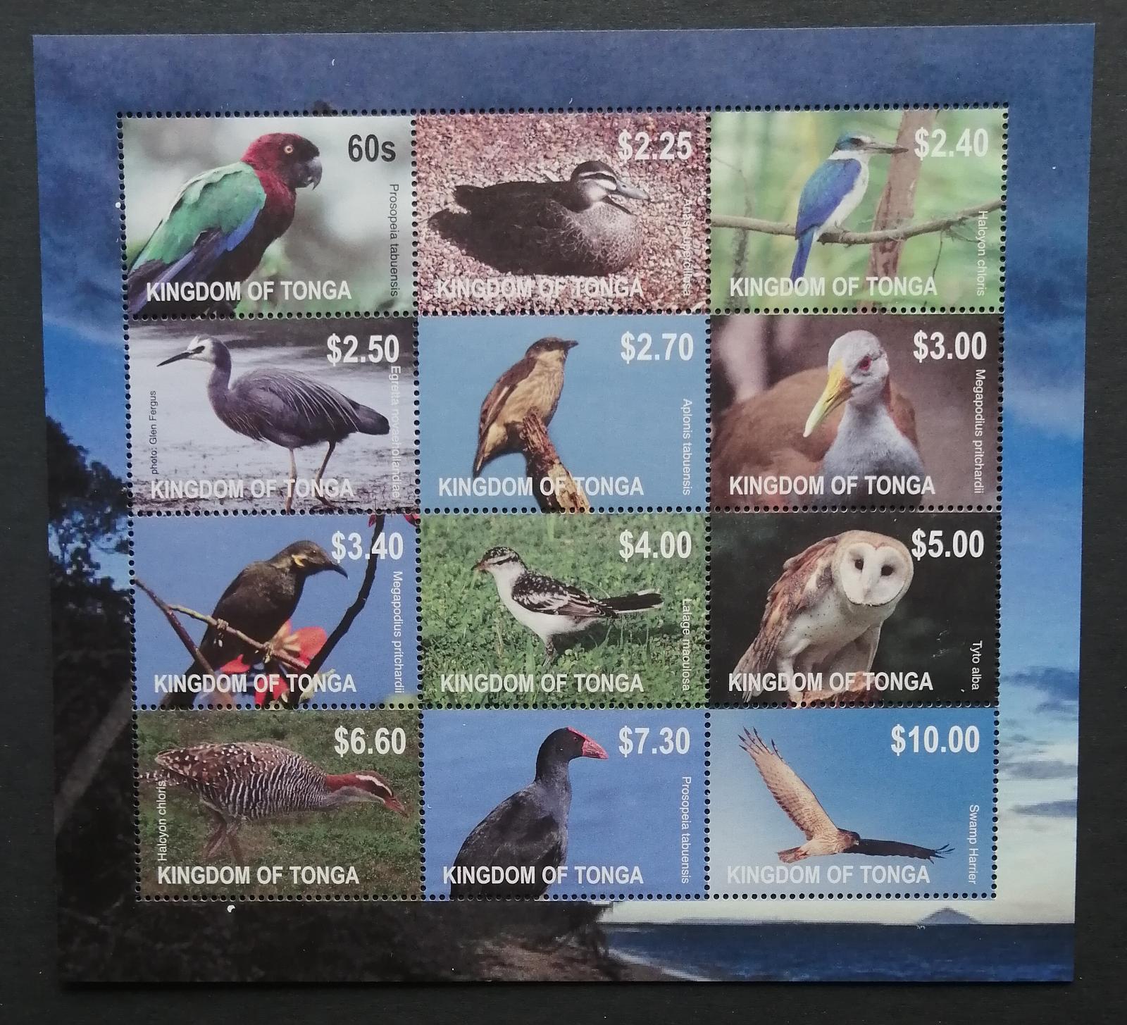 Tonga 2012 Mi.1754-5 60€ Ptáci ostrova, sovy a papoušci,fauna v aršíku