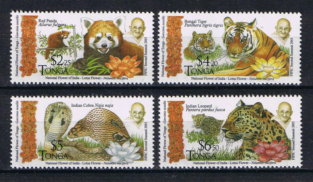 Tonga 2016 Mi.2074-7 23€ Pandy, tygři, hadi, summit Indie, Gándí
