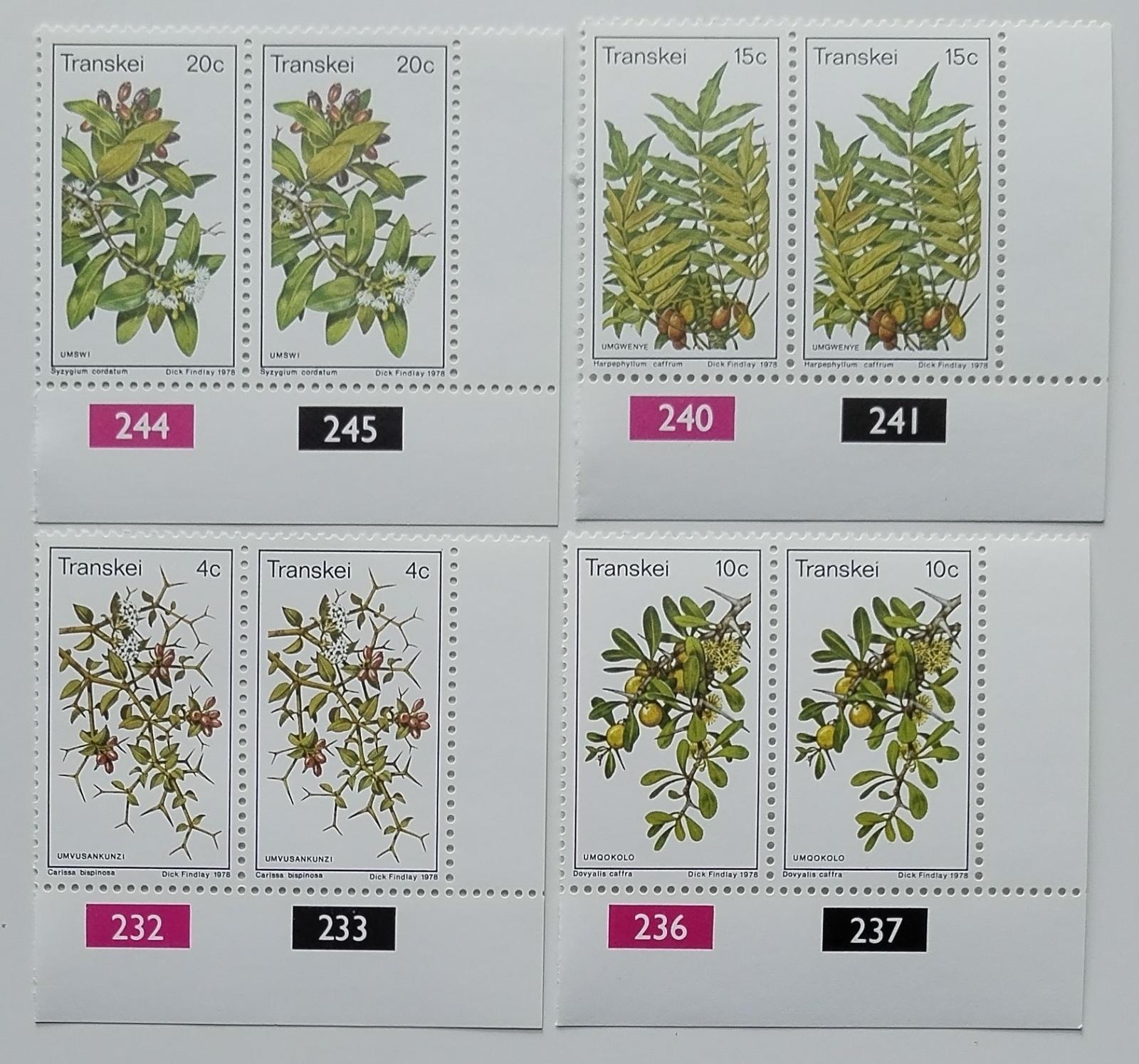 Transkei 1978 Jedlé plody stromů, Africká flora a květiny PÁRY