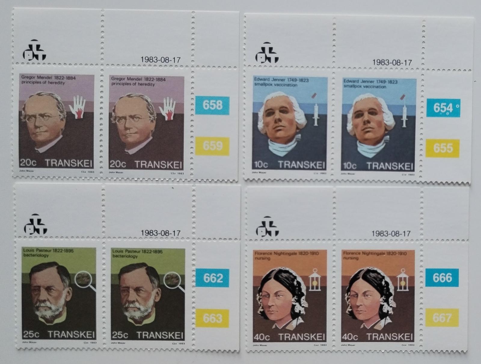 Transkei 1983 Osobnosti medicíny - Mendel, Pasteur, Jenner PÁRY