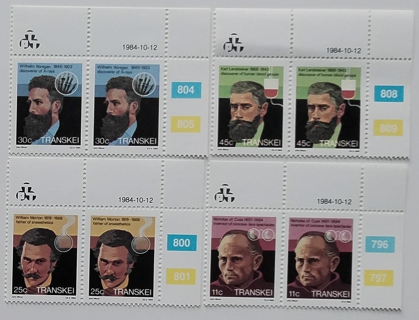 Transkei 1984 Osobnosti medicíny - Rentgen, Landsteiner a Morton PÁRY