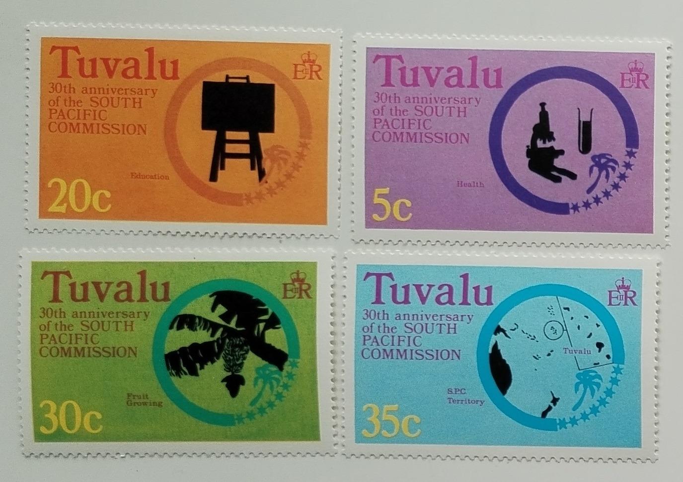 Tuvalu 1977 Výročí jihopacifické komise, Rozvoj a mapy, Lodě a flora