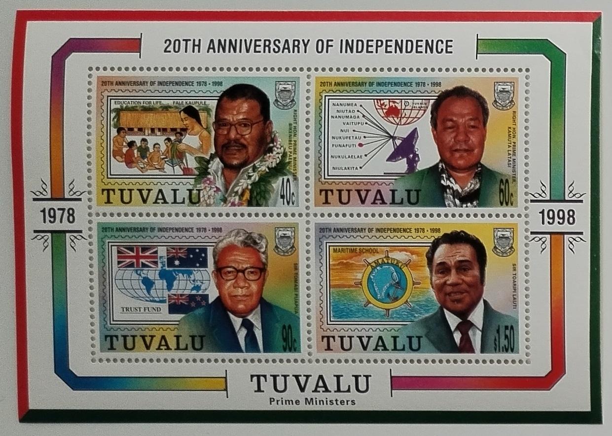 Tuvalu 1998 Bl.64 6€ 20 let nezávislosti ostrova, Vlajky a mapy