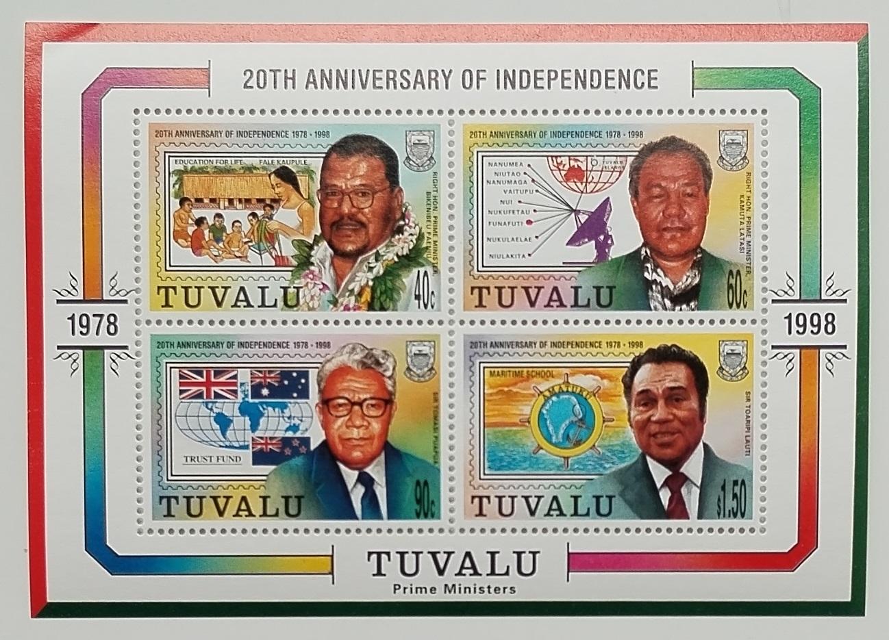 Tuvalu 1998 Bl.64 6€ 20 let nezávislosti ostrova, Vlajky a mapy