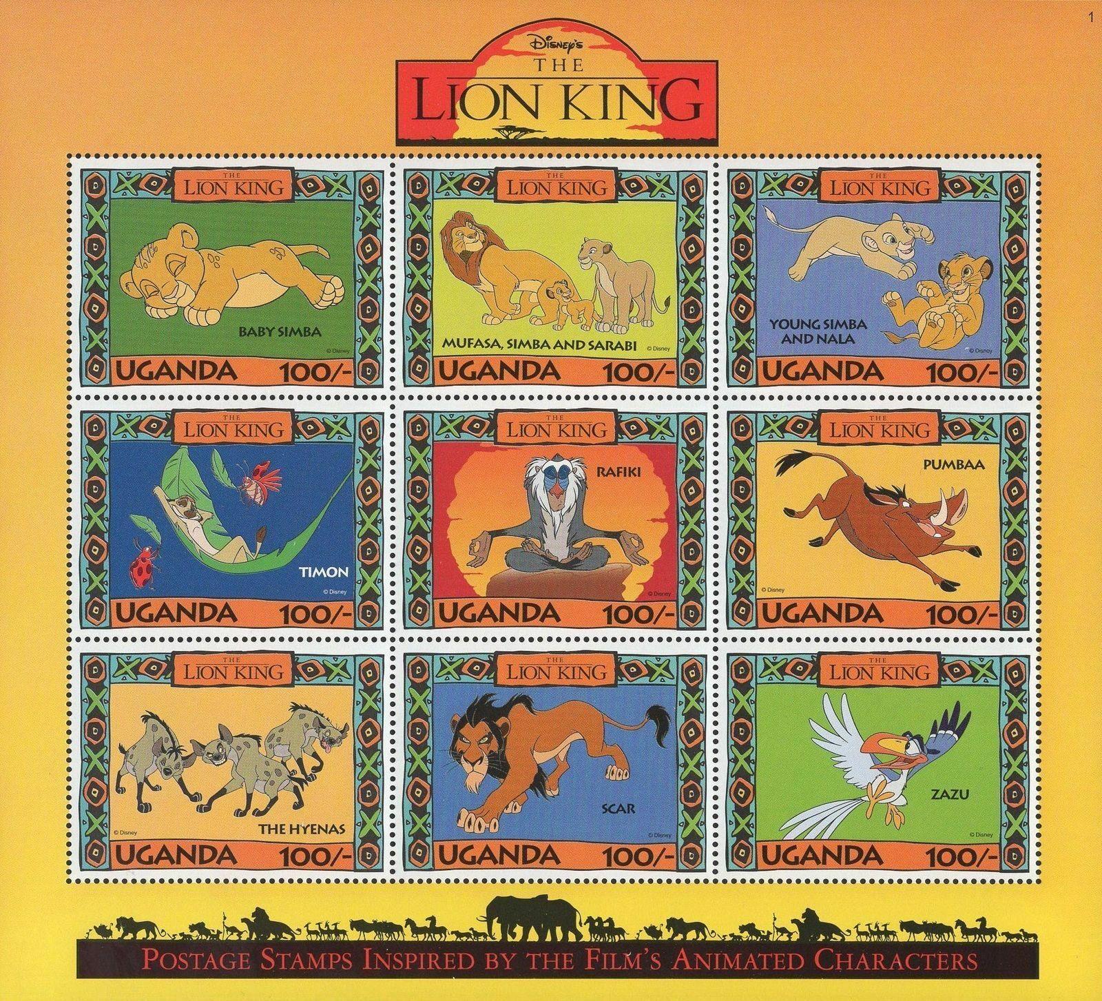 Uganda 1994 Mi. 1392-40 DISNEY Lví král, africká fauna, pohádky