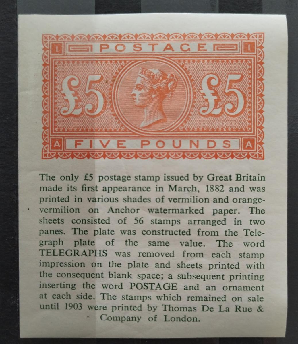 Výstava 1962 Výročí 5£ známky - speciální proof aršík od De La Rue